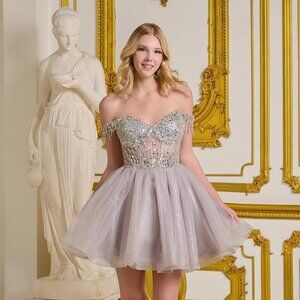 New Fit & Flare Off Shoulder Sequins Embellished Mini Cocktail Dress GL GS3634